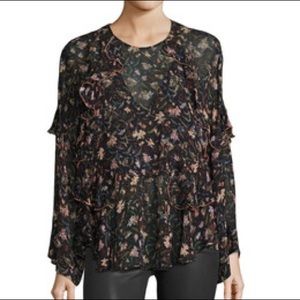 Iro Black and Red Chiffon Long Sleeve Blouse